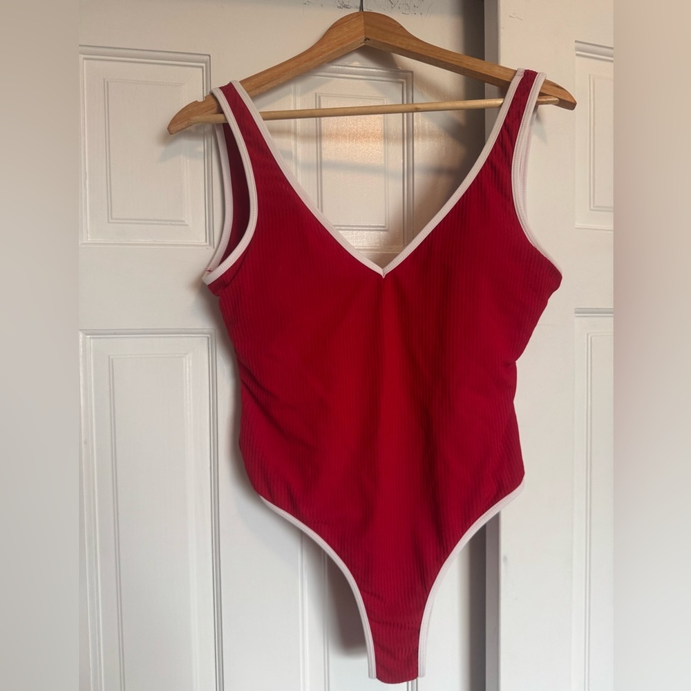NWT Red Cheeky Swimsuit with White Trim Size XL